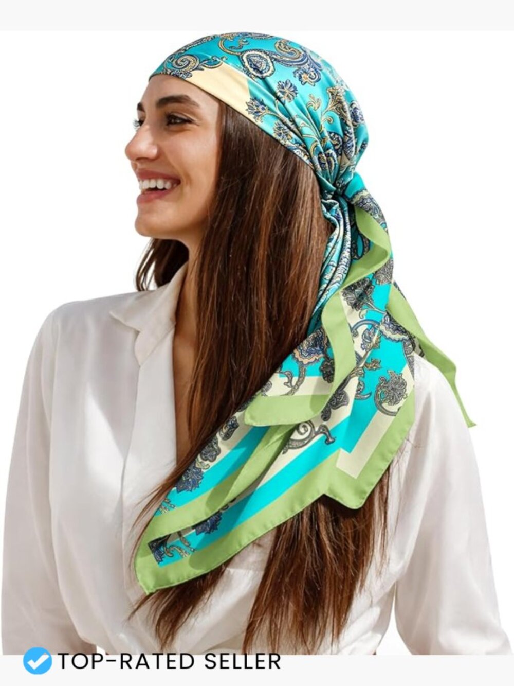 Large Square Satin Head Scarf Like Silk Bandana for Beach Vacation Summer